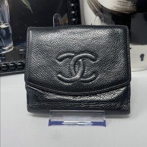 Chanel Caviar Skin Leather Bi-fold Wallet Black
